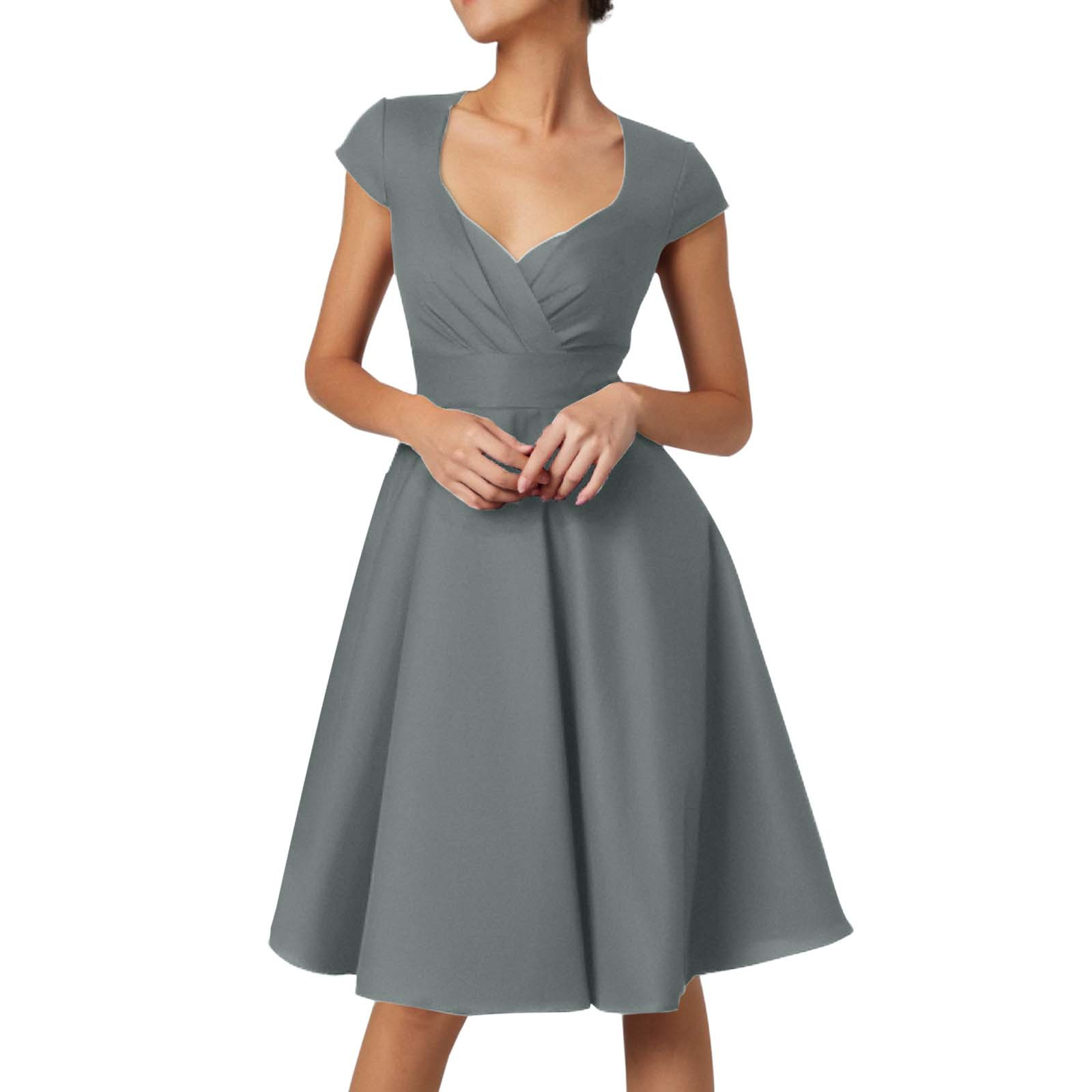 thumbnail image 5 of Vestido retro de fiesta liso para mujer: diseño informal de corte A, cintura alta para diversas ocasiones, tallas S-XXL., 5 of 5
